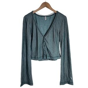 Free People Movement Top Women's Large Cropped Ribbed Long‎ Sleeve Green